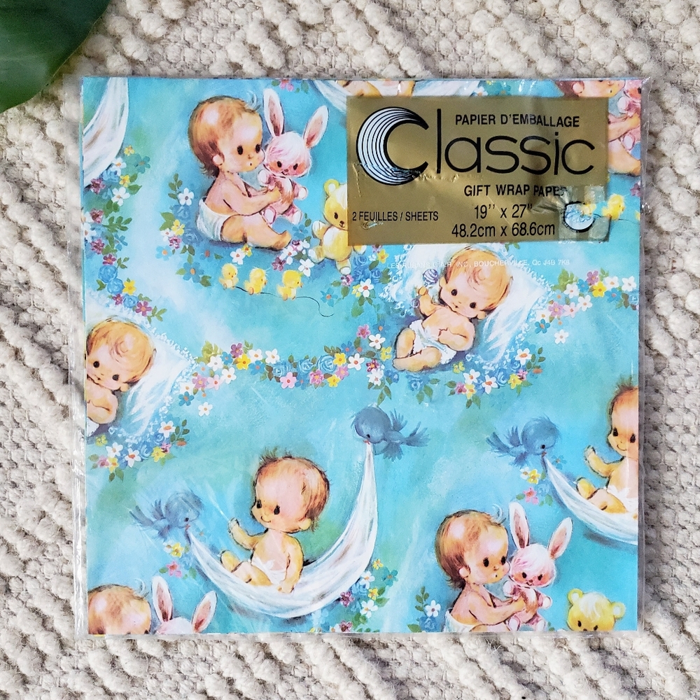 Adorable 70s Vintage Baby Gift Wrap New In Package